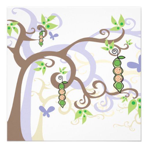 Magic Trees Twins Girl Boy Peas in Pod Baby Shower Personalized Announcements