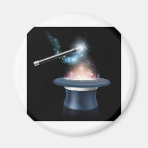 Magic trick hat and wand fridge magnets