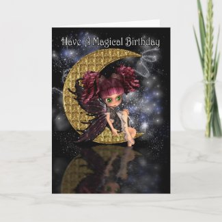 Magical Birthday cute little moon fairy by moonlak card