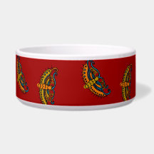 Magical Butterflies on Red Dog Bowls