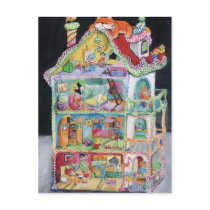 artsprojekt, doll house, cartoon doll house, cartoon house, cartoon toy, cartoon toys, play room, antonio gaudi, barcelona, toy, cartoon dolls, kids room, illustration doll house, Postcard with custom graphic design