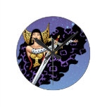 Magical Gothic Queen with Huge Sword by Al Rio Round Wallclocks