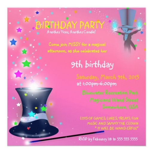 Magical Magicians Hat Birthday Party Invitation