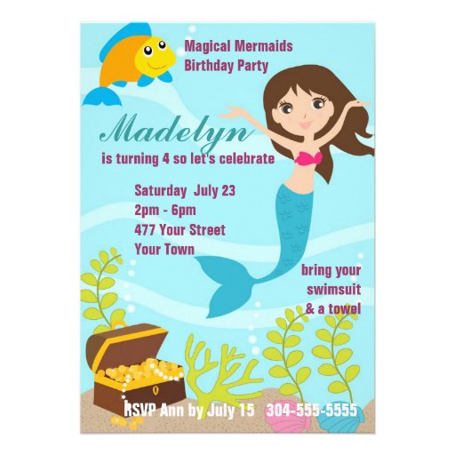 Magical Mermaids Pool Party Personalized Announcements