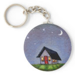 Magical night cottage art starry sky fun painting keychains