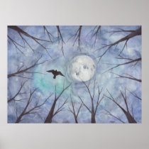 Magical Night Sky Moon and Trees Painting posters