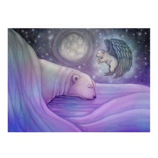 Magical Polar Bear and Angel Poster print