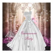 Magical Quinceanera 15th Pink Princess Party Custom Invite