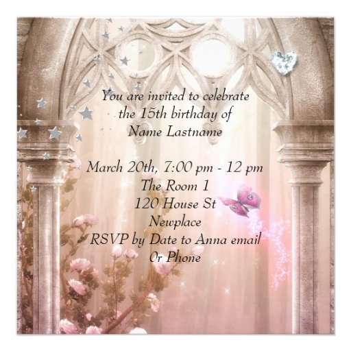Magical Quinceanera 15th Pink Princess Party Custom Invite