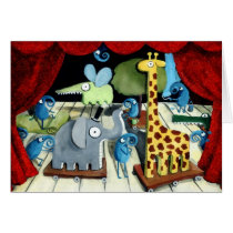 artsprojekt, cartoon animals, cartoon theatre, cute animals, cartoon elephant, cartoon giraffe, cute elephant, cute giraffe, cartoon, animal theatre, cute, illustration theatre, kids theatre, illustration animals, magic theatre, Card with custom graphic design