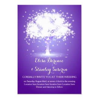 Magical tree, sparkling lights purple wedding custom invitations