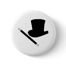magician top hat and magic wand pinback button