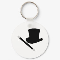 magician top hat and magic wand keychains