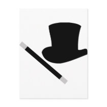 magician top hat and magic wand post cards