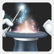 Magician wand and top hat trick square sticker