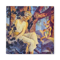 Magnet:  Girl with Elves - by Maxfield Parrish