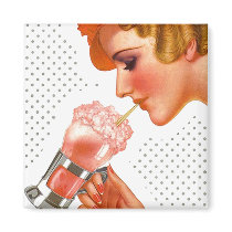 Magnet ~ RETRO Gal Enjoying Soda Fountain Drink