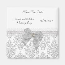 Magnet Save The Date Wedding Damask White magnets