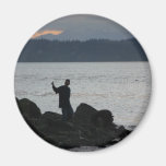 Magnet with photo of silhoutte with man fishing