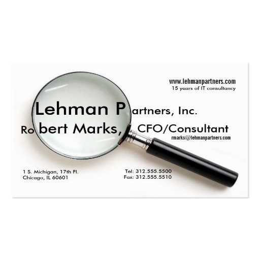 magnifying glass business card (front side)