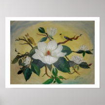 Magnolia and Goldfinches Poster
