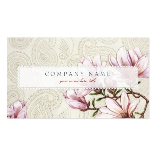 Magnolia and Paisley Business Card Template (front side)