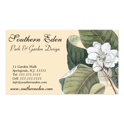 Magnolia Blossom Business Card - Garden Designer (front side)