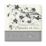 Magnolia branch black grey wedding Save the Date Refrigerator Magnets