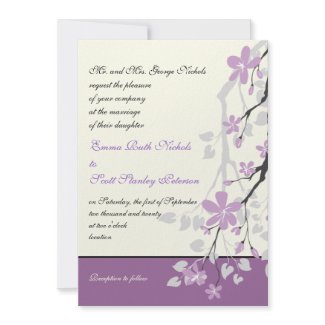 Magnolia branch purple flowers wedding invitation invitation