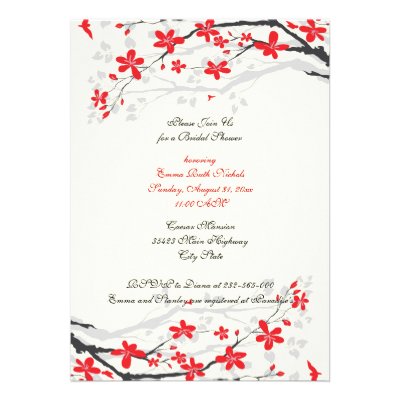 Magnolia branch red bridal shower invitation