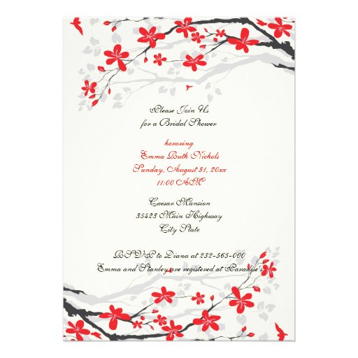 Magnolia branch red bridal shower invitation
