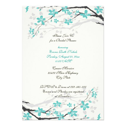 Magnolia branch turquoise bridal shower invitation