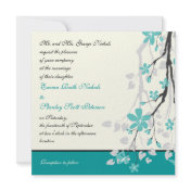 Magnolia branch turquoise wedding invitation