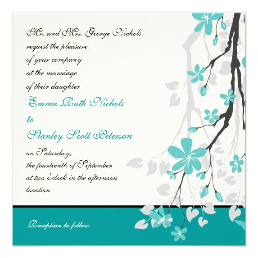 Magnolia branch turquoise wedding invitation
