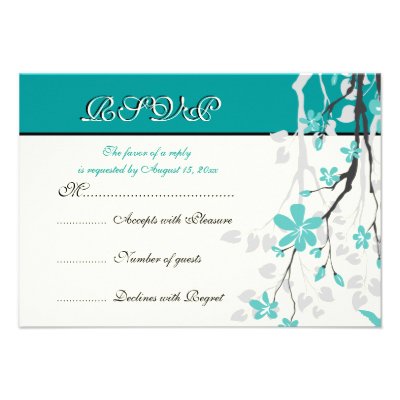 Magnolia branch turquoise wedding RSVP card Invitation