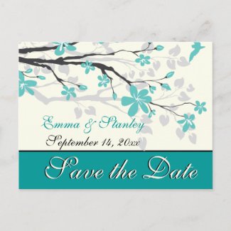 Magnolia branch turquoise wedding Save the Date postcard