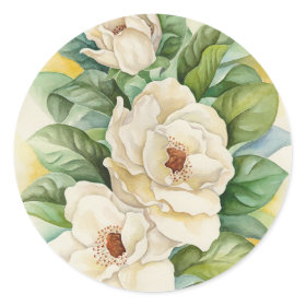 Magnolia Flower Watercolor Art - Multi Classic Round Sticker