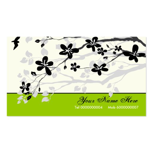 Magnolia flowers black grey floral business cards (front side)