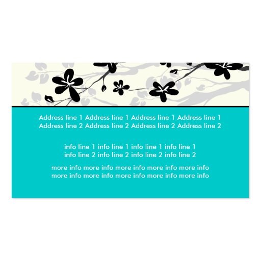 Magnolia flowers black grey turquoise floral business card template (back side)