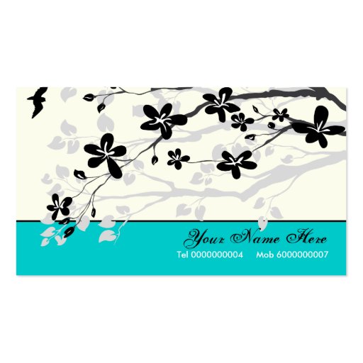 Magnolia flowers black grey turquoise floral business card template (front side)