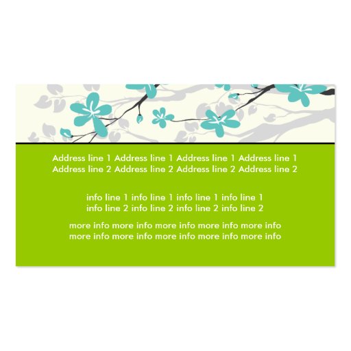 Magnolia flowers turquoise green floral business cards (back side)