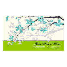 Magnolia flowers turquoise green floral business cards