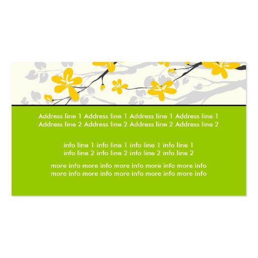 Magnolia flowers yellow lime green floral business cards (back side)