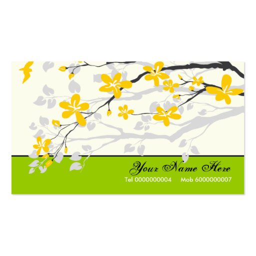 Magnolia flowers yellow lime green floral business cards (front side)