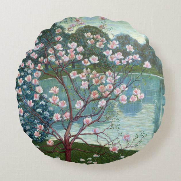 Magnolia (oil on canvas) round pillow