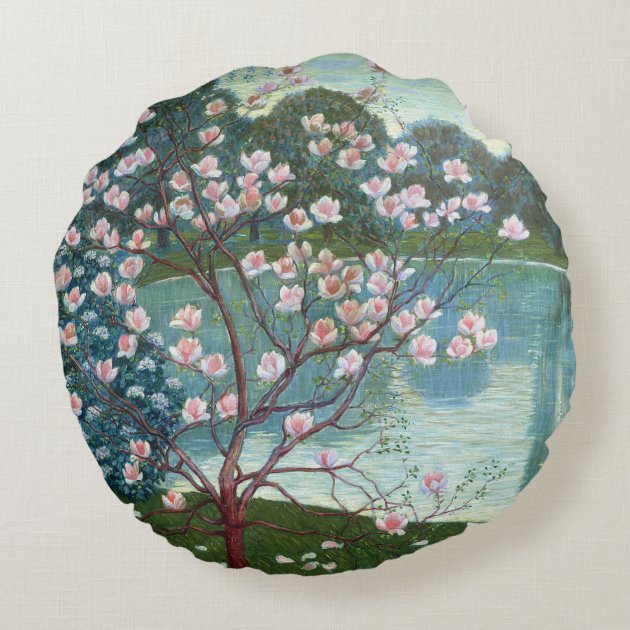 Magnolia (oil on canvas) round pillow-1