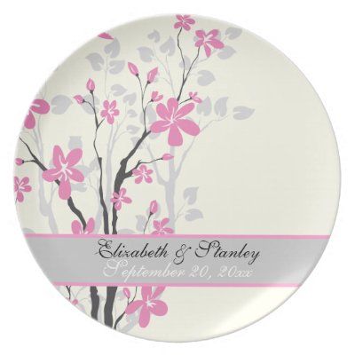 Magnolia pink flowers wedding keepsake plate by weddings 