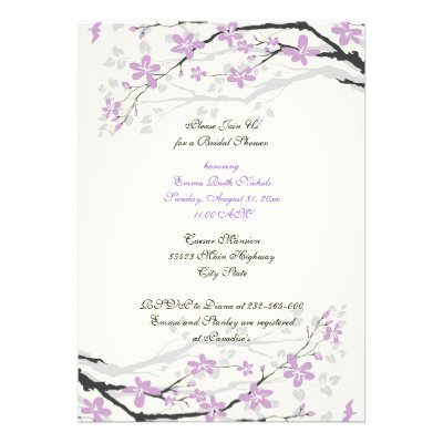 Magnolia purple flowers bridal shower invite