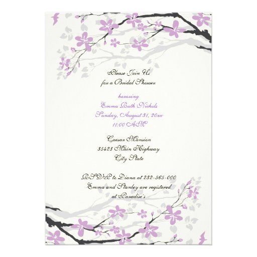 Magnolia purple flowers bridal shower invite