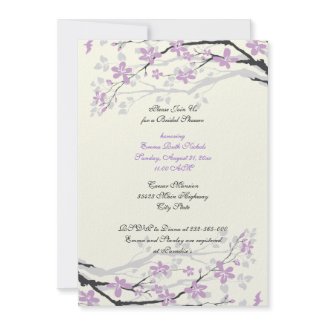 Magnolia purple flowers bridal shower invite invitation
